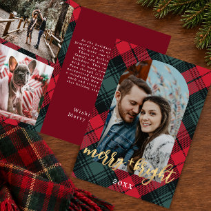 Plaid Merry and Bright Arch Frame Photo Holiday Card