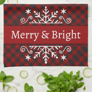 Plaid Merry & Bright snowflake  Tea Towel