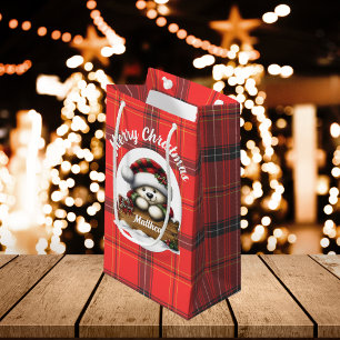Plaid Merry Christmas Bear Small Gift Bag