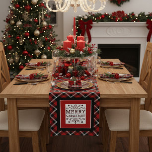 Plaid Merry Christmas Long Table Runner