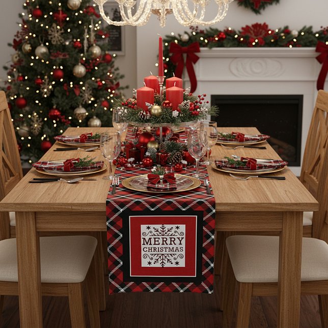 Plaid Merry Christmas Long Table Runner (Creator Uploaded)