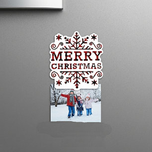 Plaid Merry Christmas  Photo Sculpture Magnet