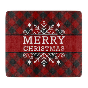 Plaid Merry Christmas snowflake  Cutting Board