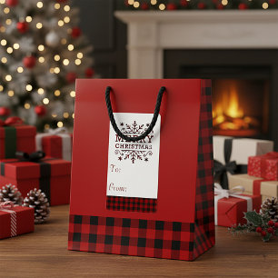 Plaid Merry Christmas snowflake gift tag