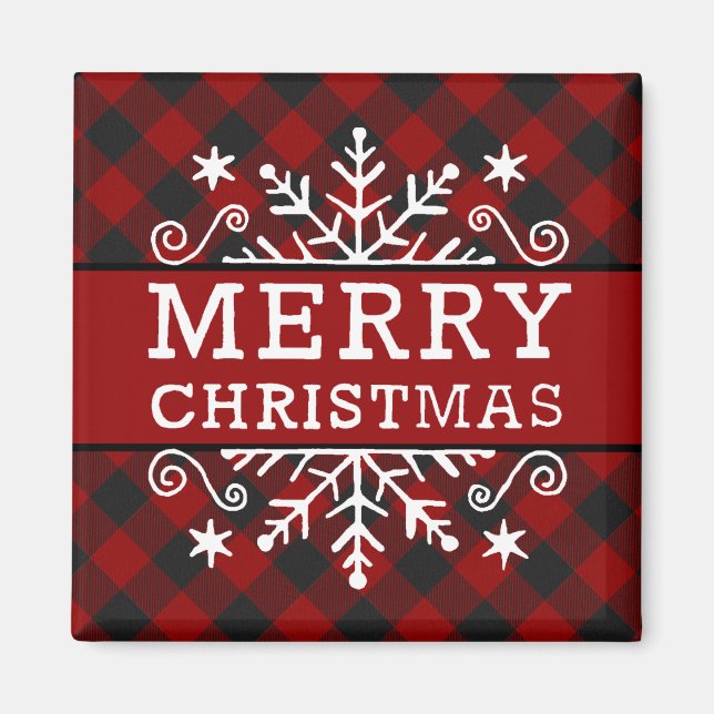 Plaid Merry Christmas snowflake  Magnet (Front)