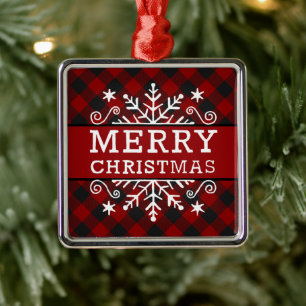 Plaid Merry Christmas snowflake Metal Tree Decoration