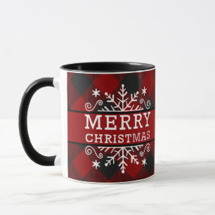 Plaid Merry Christmas snowflake Mug