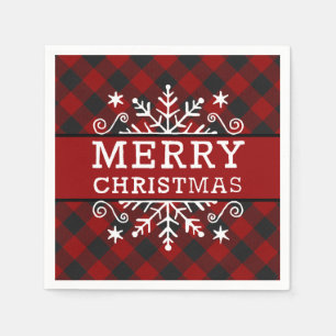 Plaid Merry Christmas snowflake  Napkin