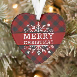 Plaid Merry Christmas snowflake Ornament