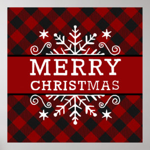 Plaid Merry Christmas snowflake  Poster