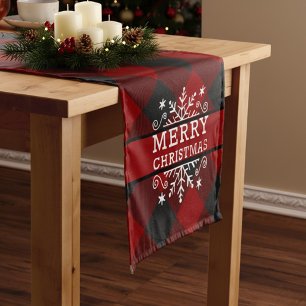 Plaid Merry Christmas snowflake  Short Table Runner