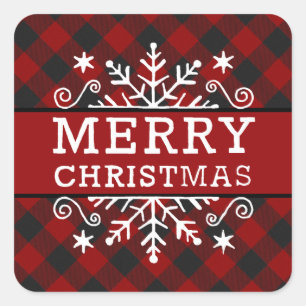 Plaid Merry Christmas snowflake  Square Sticker