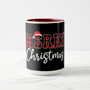 Plaid MERRY Design with Santa Hat Mug