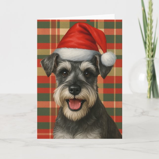Plaid Miniature Schnauzer Christmas Card (Front)