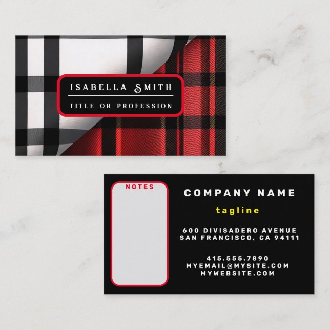 Plaid Modern Abstract Red Black Plaid Collection Business Card (Front/Back)