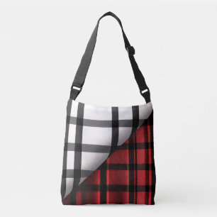 Plaid Modern Abstract Red Black Plaid Collection Crossbody Bag