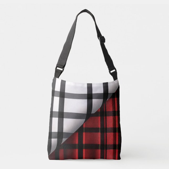 Plaid Modern Abstract Red Black Plaid Collection Crossbody Bag (Front)