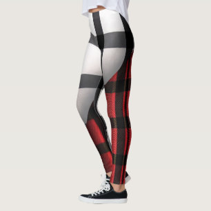 Plaid Modern Abstract Red Black Plaid Collection Leggings