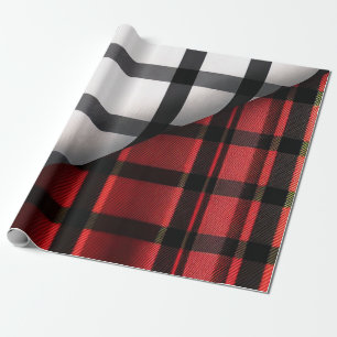 Plaid Modern Abstract Red Black Plaid Collection Wrapping Paper