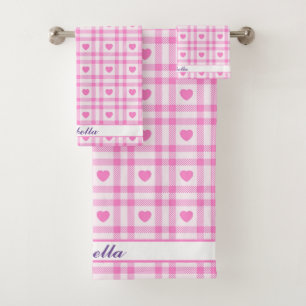 Plaid Modern Pink Heart Collection Bath Towel Set