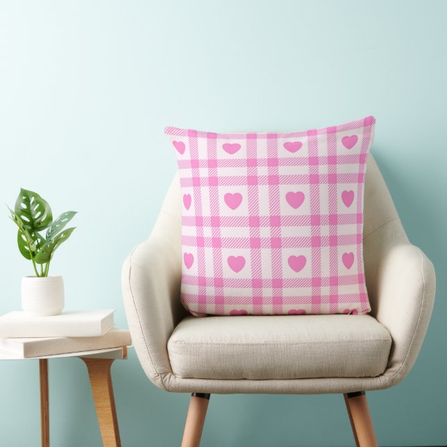 Plaid Modern Pink Heart Collection Cushion (Chair)