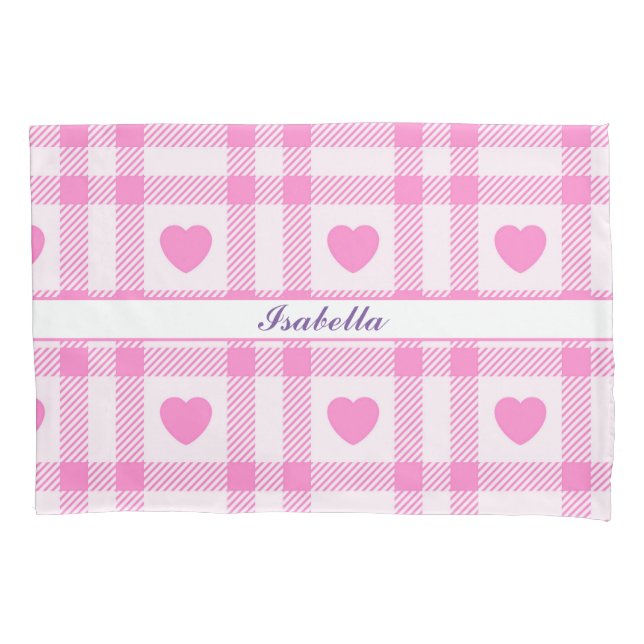 Plaid Modern Pink Heart Collection Pillowcase (Front)