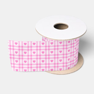 Plaid Modern Pink Heart Collection Satin Ribbon