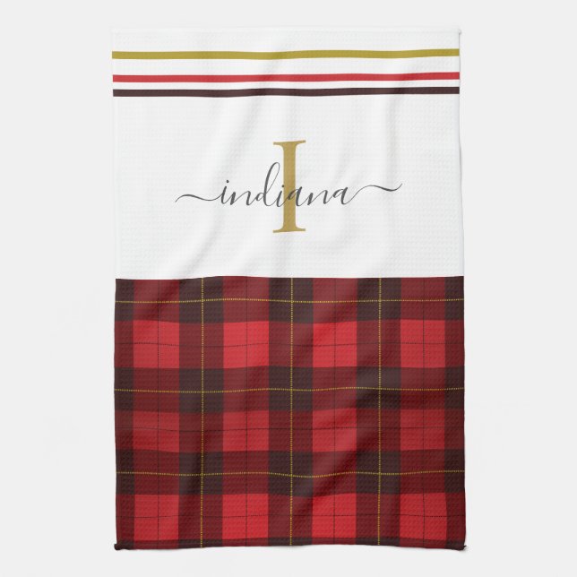 Plaid Monogram Elegant Clan Wallace Tartan Tea Towel (Vertical)
