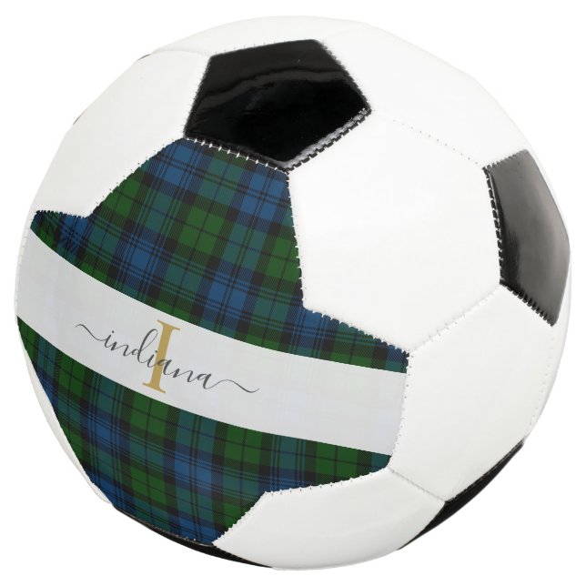 Plaid Monogram Name Initial Tartan Script Football (Three Quarter)