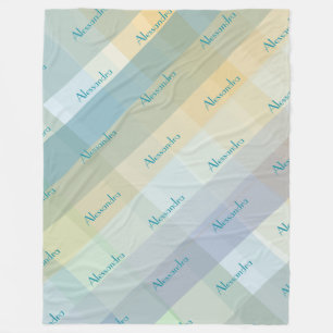 Plaid Monogram Pastel Teal Blue Green Yellow Mauve Fleece Blanket
