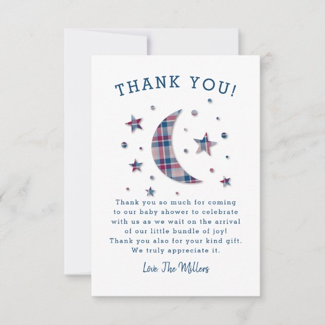 Plaid Moon Stars Baby Shower Thank You Card (Front)