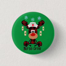 Plaid Moose Nurse Crew Funny Nurses Button