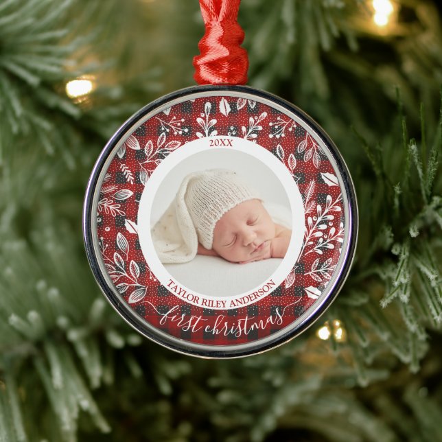 Plaid My First Christmas Photo Metal Tree Decoration (Tree)