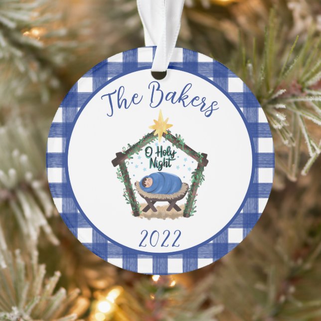 Plaid Nativity Family Year in Review Ornament (Tree)