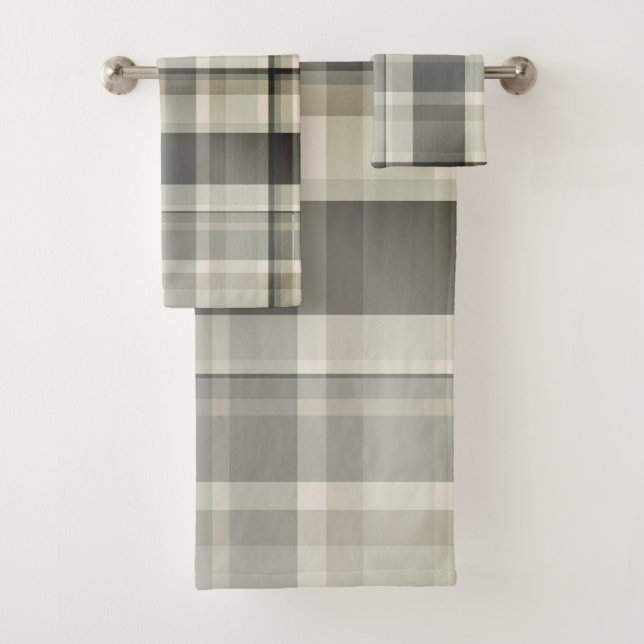 Plaid Neutrals Beige, Grey Blends   Bath Towel Set (Insitu)