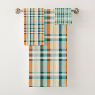 Plaid Orange and Green Bath Towel Set