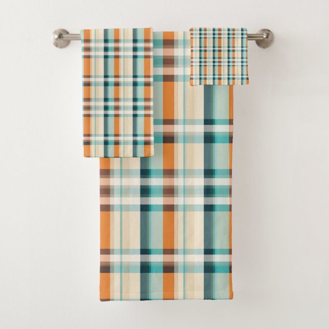 Plaid Orange and Green Bath Towel Set (Insitu)