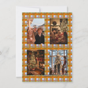 Plaid Orange Bow Garland 5 Photo Christmas   Holiday Card