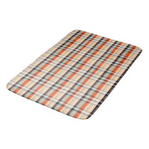 Plaid Orange Brown and Grey Bath Mat