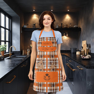 Plaid Orange Customisable with Kitchen Utensils Apron