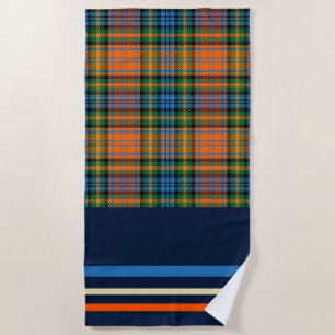 Plaid Orange Green Check Rustic Tartan Beach Towel