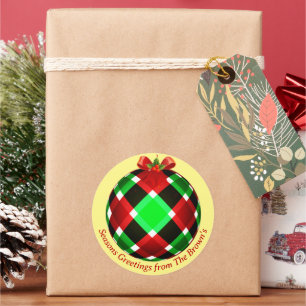 Plaid Ornament Christmas Classic Round Sticker