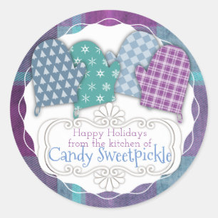 Plaid oven mitts Christmas from the kitchen of Classic Round Sticker