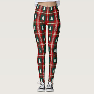 Plaid Patchwork Christmas Tree Pattern Leggings