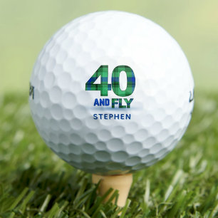 Plaid Pattern 40th Birthday Party Blue 40 And Fly Golf Balls
