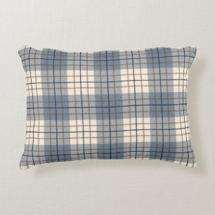 Plaid Pattern Blues Brown Cream Decorative Cushion