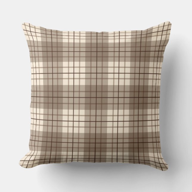 Plaid Pattern Browns & Cream Cushion (Front)