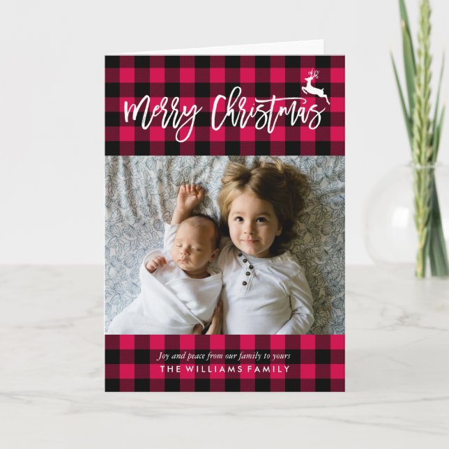 Plaid Pattern Christmas Photo Holiday Card (Front)