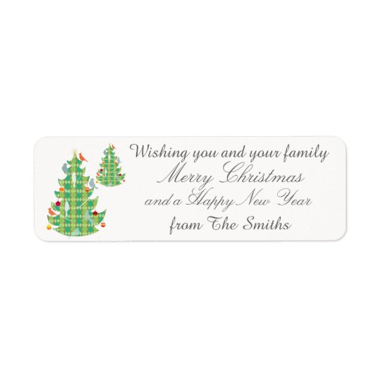 Plaid Pattern Christmas Tree Birds Personalised Return Address Label
