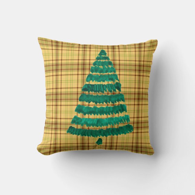 Plaid Pattern Christmas Tree Cushion (Front)